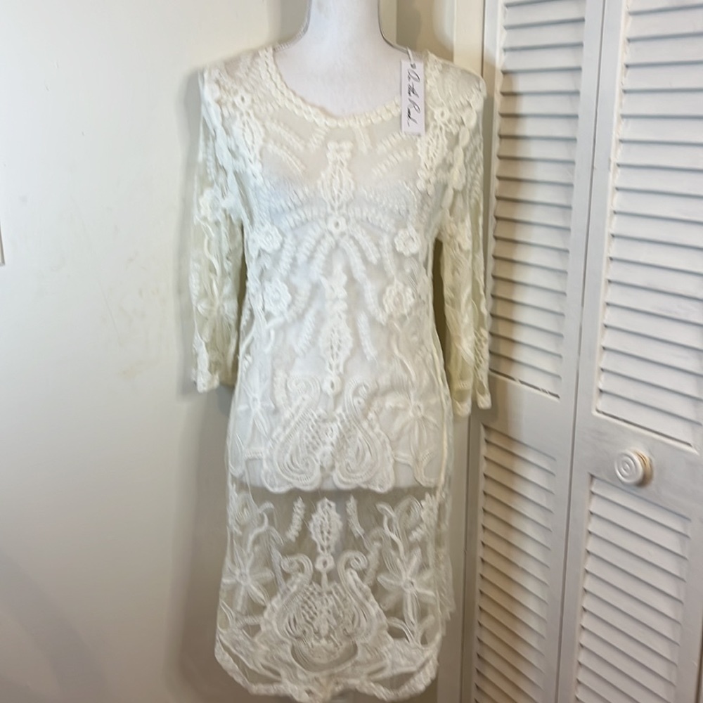 On the Road Cream Mesh Bathing Suit CoverUp.  Size S/M